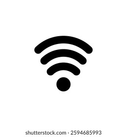 A black Wi-Fi signal icon with three curved lines and a dot, symbolizing wireless internet connectivity, displayed on a white background. Vector illustration