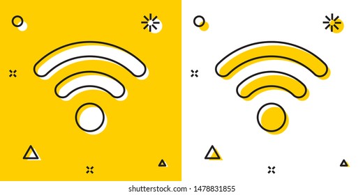 Black Wi-Fi wireless internet network symbol icon isolated on yellow and white background. Random dynamic shapes. Vector Illustration
