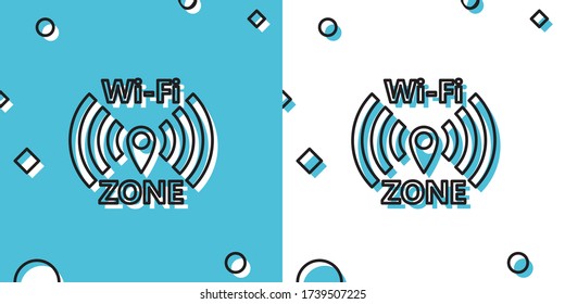 Black Wi-Fi wireless internet network symbol icon isolated on blue and white background. Random dynamic shapes. Vector Illustration