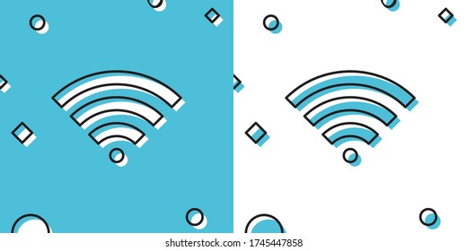 Icono de símbolo de red inalámbrica Wi-Fi en negro aislado en fondo azul y blanco. Formas dinámicas aleatorias. Ilustración vectorial