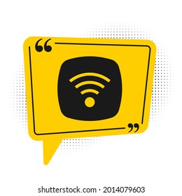 Black Wi-Fi wireless internet network symbol icon isolated on white background. Yellow speech bubble symbol. Vector