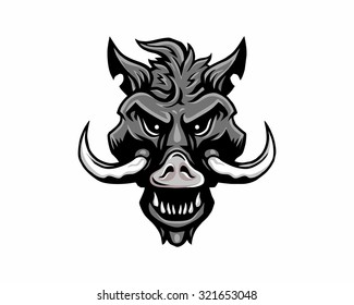 black wild hog boar head face vector cartoon character