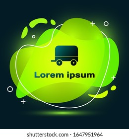 Black Wild west covered wagon icon isolated on black background. Abstract banner with liquid shapes. Vector Illustration