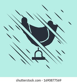Black Wild west saddle icon isolated on green background. Glitch style. Vector Illustration