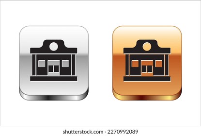 Black Wild west saloon icon isolated on white background. Old west building. Silver and gold square buttons. Vector