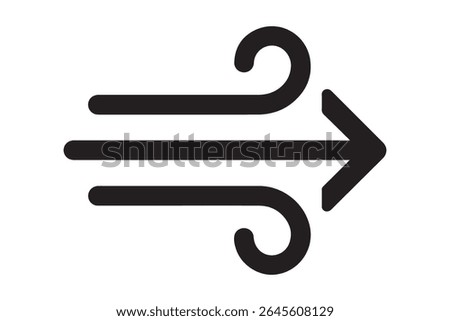 A black wind direction arrow icon on a white background