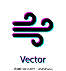 Black Wind icon isolated on white background. Windy weather.  Vector Illustration