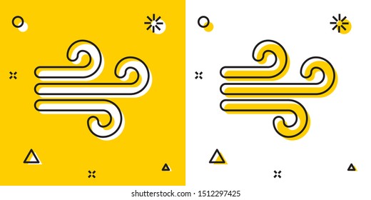 Black Wind icon isolated on yellow and white background. Windy weather. Random dynamic shapes. Vector Illustration