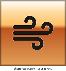 Black Wind icon isolated on gold background. Windy weather.  Vector Illustration