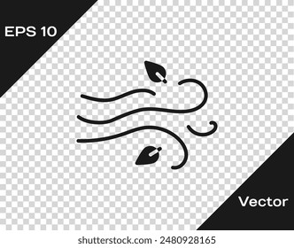 Icono de viento negro aislado sobre fondo transparente. Clima ventoso.  Ilustración vectorial