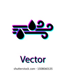 Black Wind and rain icon isolated on white background. Windy weather.  Vector Illustration