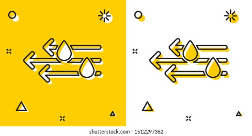 Black Wind and rain icon isolated on yellow and white background. Windy weather. Random dynamic shapes. Vector Illustration