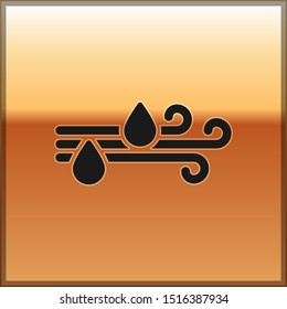 Black Wind and rain icon isolated on gold background. Windy weather.  Vector Illustration