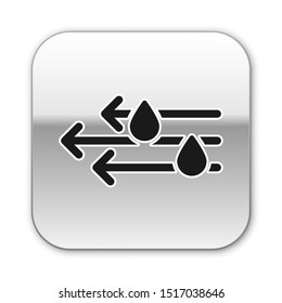 Black Wind and rain icon isolated on white background. Windy weather. Silver square button. Vector Illustration