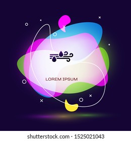 Black Wind and rain icon isolated on dark blue background. Windy weather. Abstract banner with liquid shapes. Vector Illustration