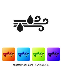 Black Wind and rain icon isolated on white background. Windy weather. Set icons in color square buttons. Vector Illustration
