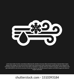 Black Wind and rain with snow icon isolated on black background. Windy weather.  Vector Illustration