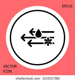 Black Wind and rain with snow icon isolated on red background. Windy weather. White circle button. Vector Illustration