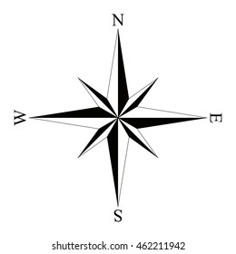 Black wind rose compass isolated on white. Compass Icon Graphic. Nautical design elements. Compass Rose. Wind rose. Vector Illustration.