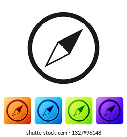 Black Wind rose icon isolated on white background. Compass icon for travel. Navigation design. Set icon in color square buttons. Vector Illustration