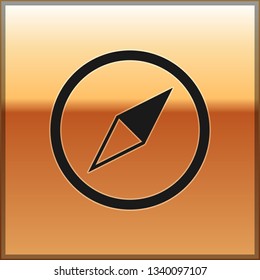 Black Wind rose icon isolated on gold background. Compass icon for travel. Navigation design. Vector Illustration
