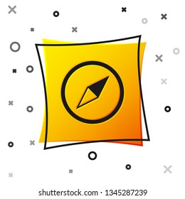 Black Wind rose icon isolated on white background. Compass icon for travel. Navigation design. Yellow square button. Vector Illustration