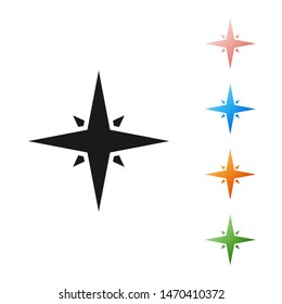 Black Wind rose icon isolated on white background. Compass icon for travel. Navigation design. Set icons colorful. Vector Illustration