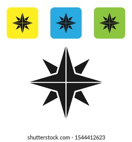 Black Wind rose icon isolated on white background. Compass icon for travel. Navigation design.Set of colorful square icon buttons. Vector Illustration