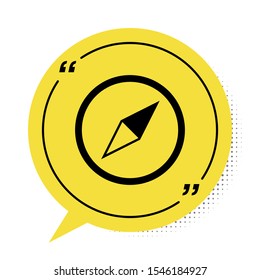 Black Wind rose icon isolated on white background. Compass icon for travel. Navigation design. Yellow speech bubble symbol. Vector Illustration