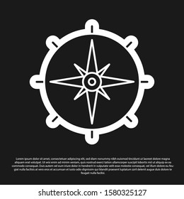 Black Wind rose icon isolated on black background. Compass icon for travel. Navigation design.  Vector Illustration