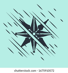 Black Wind rose icon isolated on green background. Compass icon for travel. Navigation design. Glitch style. Vector Illustration