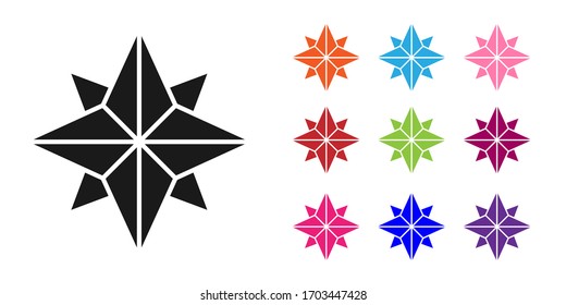 Black Wind rose icon isolated on white background. Compass icon for travel. Navigation design. Set icons colorful. Vector Illustration