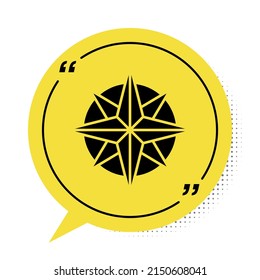 Black Wind rose icon isolated on white background. Compass icon for travel. Navigation design. Yellow speech bubble symbol. Vector Illustration