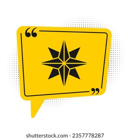Black Wind rose icon isolated on white background. Compass icon for travel. Navigation design. Yellow speech bubble symbol. Vector Illustration