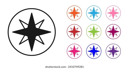 Black Wind rose icon isolated on white background. Compass icon for travel. Navigation design. Set icons colorful. Vector