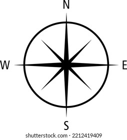 Black Wind Rose Isolated On White Background. Vector Compass.eps