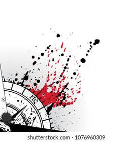 Black wind rose silhouette with different grunge blots and splashes black and red colors