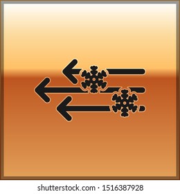 Black Wind and snow icon isolated on gold background. Windy weather.  Vector Illustration