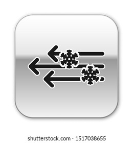 Black Wind and snow icon isolated on white background. Windy weather. Silver square button. Vector Illustration