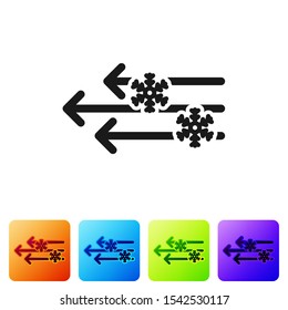 Black Wind and snow icon isolated on white background. Windy weather. Set icons in color square buttons. Vector Illustration
