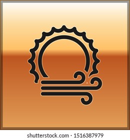 Black Wind and sun icon isolated on gold background. Windy weather.  Vector Illustration