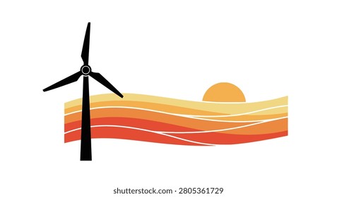 Black wind turbine against sunset