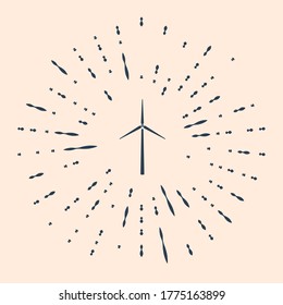Black Wind turbine icon isolated on beige background. Wind generator sign. Windmill silhouette. Windmills for electric power production. Abstract circle random dots. Vector Illustration