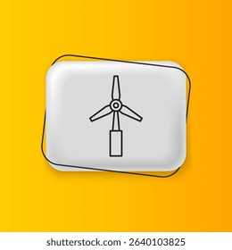 Black Wind turbine icon isolated on yellow background. Wind generator sign. Windmill for electric power production. Silver rectangle button. Vector