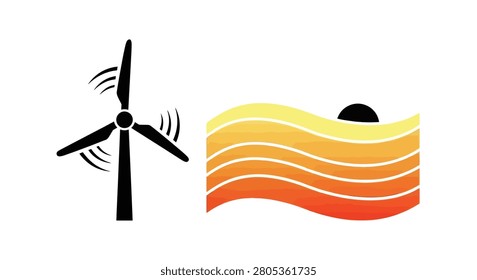 Black wind turbine icon with motion lines