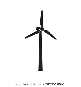 A black wind turbine silhouette is shown against a plain white background