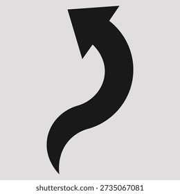 Black winding arrow pointing up, isolated vector graphic