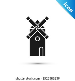 Black Windmill icon isolated on white background.  Vector Illustration