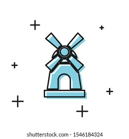 Black Windmill icon isolated on white background.  Vector Illustration