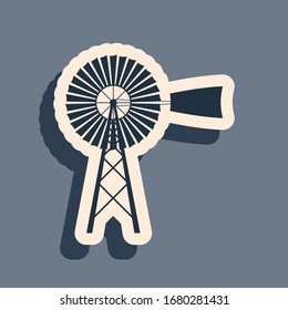 Black Windmill icon isolated on grey background. Long shadow style. Vector Illustration